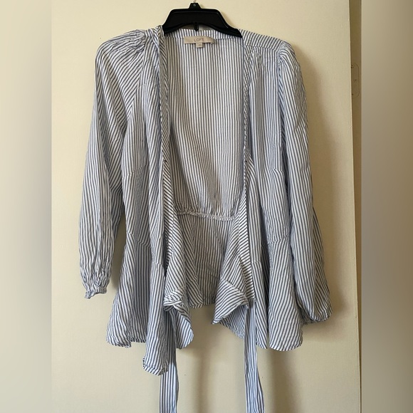 Loft Striped Wrap Tie Waist Blouse - Picture 3 of 8